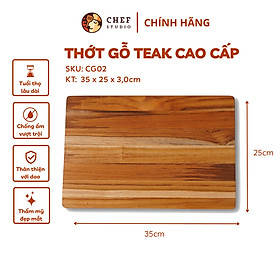 Mua  Chính hãng  Thớt gỗ Teak ghép ngang  hình chữ nhật 25x35x3 cm - MSP CG02. Dùng cắt  thái  khay trưng bày thực phẩm.