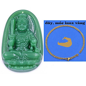 Mặt dây chuyền Phật Bất động minh vương đá xanh 2.2 x 3.6cm ( size trung ) kèm vòng cổ dây chuyền inox + móc inox, Phật bản mệnh