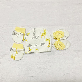 Set mũ bao tay bao chân cotton loại tốt cho bé nhiều họa tiết
