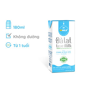 Sữa Tươi Đà Lạt True Milk Không Đường Hộp 180ml (Thùng 48 Hộp)