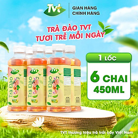 [Lốc 06 chai 450ml] Trà Đào TVT tinh chất trà xanh, trà đen, chống oxy hóa, thanh nhiệt giải phóng độc tố cơ thể