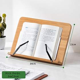 Kệ Đọc Sách, Giá Đỡ Sách giúp đọc sách tập trung, không mỏi mắt, có 5 mức điều chỉnh độ cao phù hợp - Kích thước: 34x23cm, màu vàng gỗ tre bóng đẹp, hoàn thiện tỉ mỉ