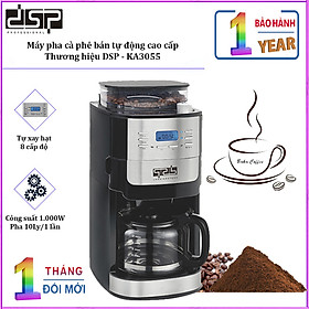 Máy pha cà phê hạt kết hợp xay sẵn bán tự động DSP KA3055 công suất 1000W, tích hợp chức năng hẹn giờ, chống nhỏ giọt khi ngưng máy- Hàng chính hãng