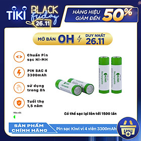 4 viên pin sạc Kiwi AA Ni-MH 3300mAh - Hàng chính hãng