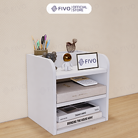 Kệ Sách Gỗ Mini Để Bàn FIVO FB26 Cao Cấp Màu Trắng Và Xám, Có Hộc, Tiết Kiệm Diện Tích, Bo Góc Thẩm Mĩ
