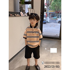 Áo bé trai 4-9 tuổi cộc tay phối kẻ thêu logo, Áo Polo cho bé vải lacos khỏe khoắn thời trang