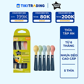 Thìa Tập Ăn Bề Cho Bé Tommee Tippee Easigrip Từ 6 Tháng (Bộ 5 Thìa)