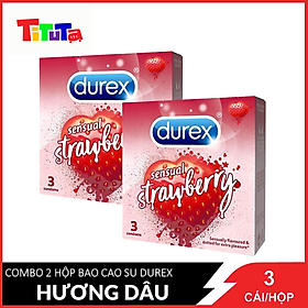 Combo 2 Bao Cao Su Durex Hương Sensual Strawberry - Dâu 3 Cái / Hộpx2