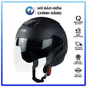Mũ Bảo Hiểm 34 Đầu - Blue Sea BL34A102  - Sơn Nhám- Có Kính Dài - Hàng chính hãng - Đen mờ