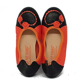 Giày trẻ em nữ Huy Hoàng da bò màu cam phối đen HT7864