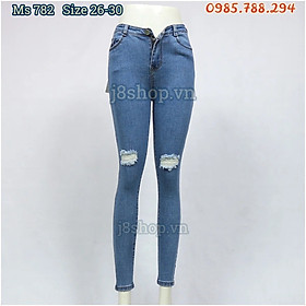 Quần Jean Nữ Lưng Cao Rách Gối Xanh Nhạt Size 26-30 HR782