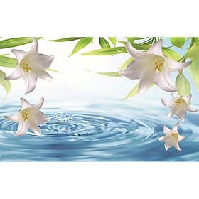 Tranh dán tường 3d hiện đại, hoa lily thanh tịnh (tích hợp sẵn keo)