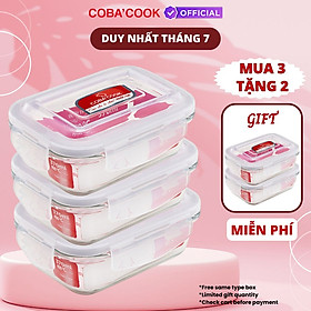 Hộp Thủy Tinh Bảo Quản Thực Phẩm Thức Ăn Trong Tủ Lạnh Chữ Nhật Mua 3 TẶNG 2- 370ml
