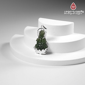 Mặt dây chuyền phật bà Ngọc bích bọc bạc 33x18mm mệnh mộc, mệnh hỏa - Ngọc Quý Gemstones