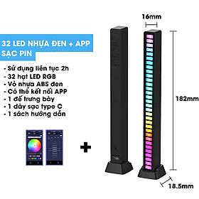 Thanh đèn LED RGB nháy theo nhạc có kết nối app điều khiển có pin sạc, Đèn TikTok trang trí decor 16 triệu màu cảm ứng âm thanh siêu nhạy