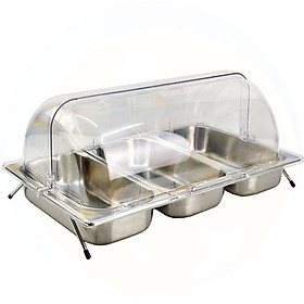 Mua Kệ để khay inox chữ nhật 3 ngăn sâu 15cm trưng bày thức ăn nắp PC