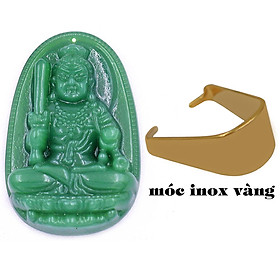 Mặt dây chuyền Phật Bất động minh vương đá xanh 2.2 x 3.6cm ( size trung ) kèm móc inox, Phật bản mệnh