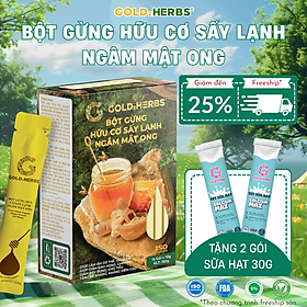 Hàng chính hãng - Bột gừng hữu cơ sấy lạnh ngâm mật ong GoldzHerbs, 100% mật ong nguyên chất – Hũ 300g/ Hộp 15 gói