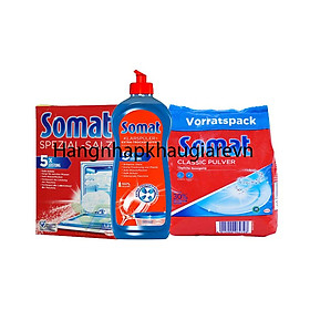 Combo Bôt rửa bát somat Pulver 1.2kg + Muối rửa bát Somat spezial salz 1.5kg + Nước làm bóng somat 750ml chuyên dùng cho máy rửa bát ly Somat Đức