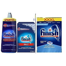 siêu rẻ Combo 100 viên Finish+ nước bóng 1150ml+1.2kg muối rửa bát dùng