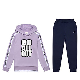 Li Ning official store children's sports suit female big children's sweater Wei pants 2 sets of sports life series hooded sweater suit YWEP014-3 cinnabar red new standard black 165