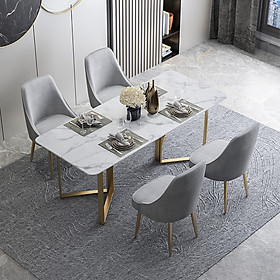 L.....UX.>>> Bàn ăn đá cẩm th ạ ch trắng chân đồng nhũ - Bàn ăn sang chảnh cho phòng ăn (kt 140x70x75cm)