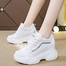 Giày thể thao nữ Sneaker nữ độn đế vạch sóng , chất liệu vải mềm mại êm chân
