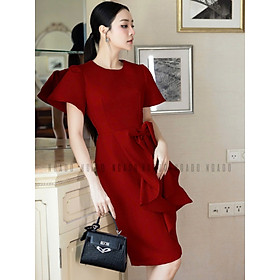 Đầm đỏ tay loe NGADO , đầm kiểu Nữ , đầm dự tiệc , công sở