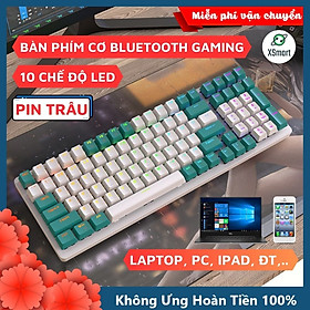 Bàn Phím Cơ Không Dây Bluetooth Nâng Cấp K6BT Led Đổi Màu, Pin Sạc Siêu Trâu - Hàng Chính Hãng - K6BT Trắng Xanh
