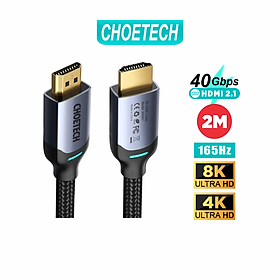 Dây Cáp Dù Lõi HDMI 2.1 8K 48Gbps, 4K 165Hz Dài 2M CHOETECH XHH01 Dùng Cho Tivi/ Máy Tính/ Playstaysion - Hàng Chính Hãng