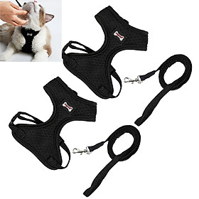 2x Small Pet Dog Cat Rabbit Mesh Harness Leash Set Vest Walking   Black