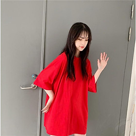 Áo Thun Tay Lỡ Form Rộng Unisex Chất Áo Phông Mềm Mịn Cho Cả Nam Nữ Trơn Màu Đỏ Tươi