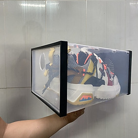 Combo 10 hộp đựng giày trong suốt nhựa cứng, Tháo lắp dễ dàng, Chịu lực 30kg | Hộp trắng Viền đen