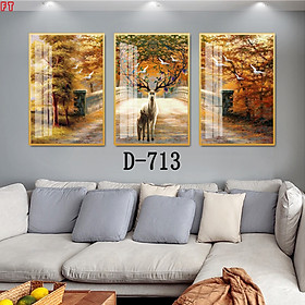 Mua Bộ 3 Tranh Canvas Động Vật Phong Thủy - Tranh Hươu Mùa Thu Vàng