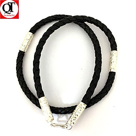 Vòng dây da đeo cổ bạc quang thản chất liệu da, cao xu bọc bốn đốt bạc độ dài 50cm, to 4,5 ly - qtvda2