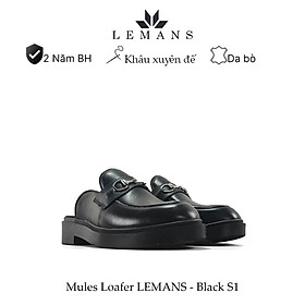 Giày Sục LEMANS Mules Loafer - Black. Da bò nguyên tấm Đế khuôn độc quyền tăng cao 4cm. Bảo hành 24 Tháng