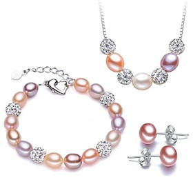 Bộ Trang Sức Ngọc Trai Nước Ngọt Thiên Nhiên Cao Cấp 3M - Chuỗi Đơn Phối Gốm - Trang Sức Cô Tấm - WENDY PEARL (8-9ly) - CTJ5508