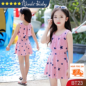 Đồ bơi áo tắm cho bé gái, dáng váy nhẹ nhàng dễ thương, quần sooc đùi rời kín đáo dễ mặc, chất bơi đẹp | BT23