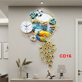 Đồng hồ treo tường trang trí chim công decor CD16 kích thước 120 x 65 cm