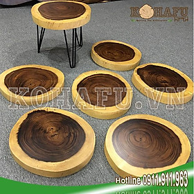 Ghế đôn mặt tròn gỗ me tây nguyên tấm