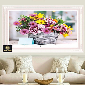 Mua FreeShip từ 250K-Tranh đính đá mẫu mới Giỏ Hoa-KT: 67x50