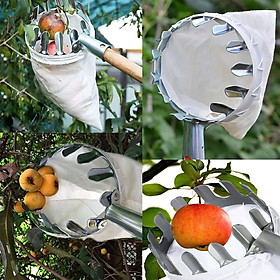 Vợt hái trái cây trên cao 16cm đa năng kèm túi vải - dụng cụ hái hoa quả kim loại siêu bền đẹp