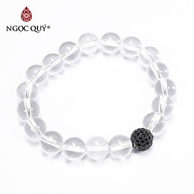 Vòng tay đá thạch anh trắng phối charm hợp kim đen đính đá 8mm mệnh thủy, kim - Ngọc Quý Gemstones