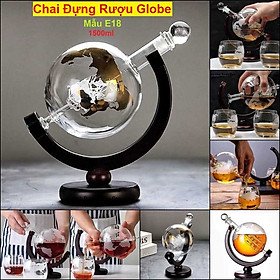 Chai Đựng Rượu Thủy Tinh 1500ML mẫu globe kèm đế gỗ - nắp thủy tinh đặc - Vỏ Chai Rượu Đẹp – Bình Đựng Rượu Thủy Tinh sang trọng (E18)