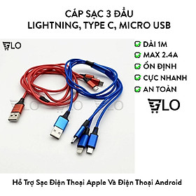 Mua Cáp Sạc 3 Đầu  Type C Micro USB Dây Dù Chống Đứt Dài 1m