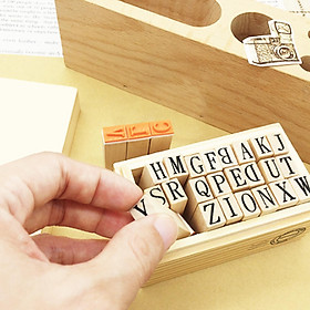 Alphabet Letters Stamps Wooden Box Multipurpose Seal DIY Card Making Accessories