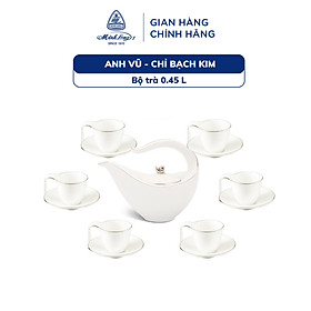 Bộ Ấm Trà Sứ Minh Long 0.45 L - Anh Vũ - Chỉ Bạch Kim