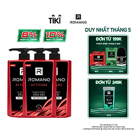 Combo 3 Dầu gội nam Romano hương nước hoa Classic/ Force/ Attitude/ Gentleman 650g/chai - 4 mùi hương có sẵn