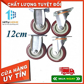 Bộ 4 bánh xe đẩy hàng 12cm màu mận chín - 2 xoay 360 độ, 2 đứng cố định dùng cho thay thế cho xe đẩy hàng