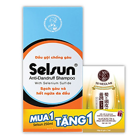 Dầu gội chống gàu, sạch nấm Selsun 250ml + Tặng hộp Dầu gội 50 Megumi Hair Fall Control Shampoo (5 gói x 7ml)
